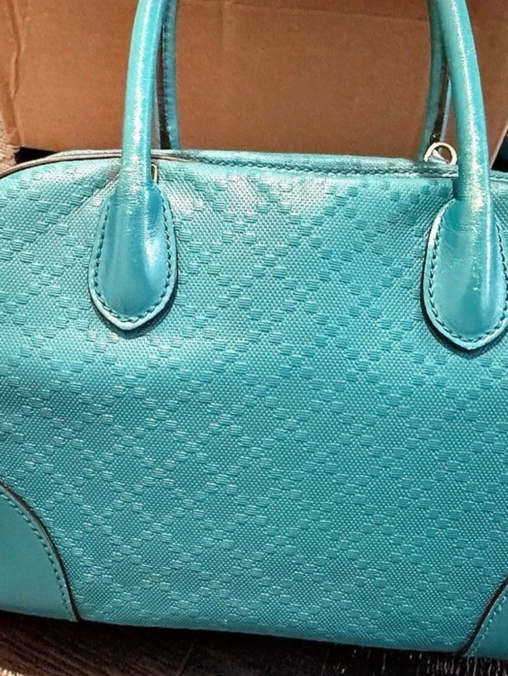 Gucci Diamante Leather Boston Bag Blue Shoulder Bag
